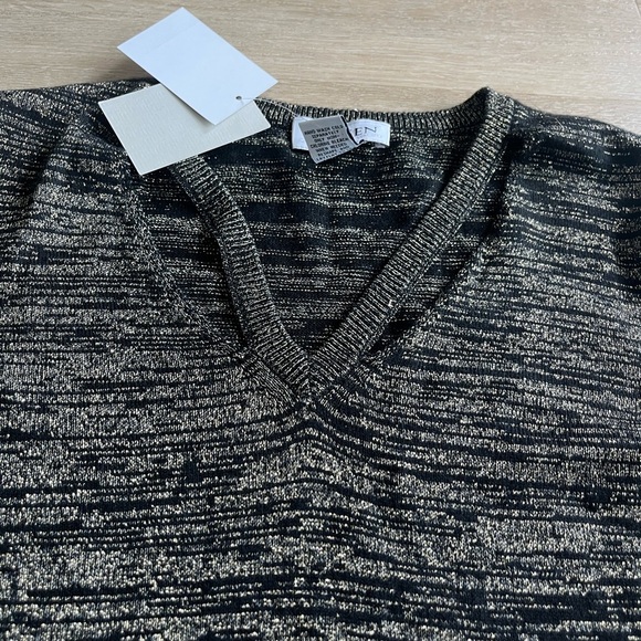 Carmen Marc Valvo Metallic Sweater Blouse Black Gold SZ S NWT - Picture 4 of 8